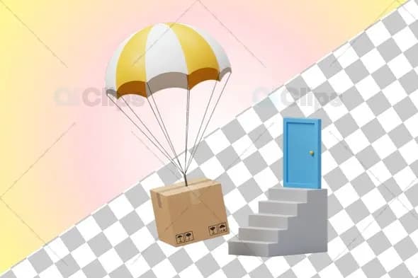3D Parachute Delivery Box Illustration