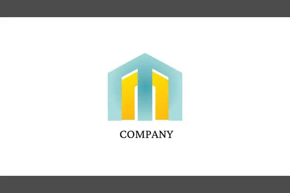 Modern House Shaped Corporate Logo in Turquoise and Yellow