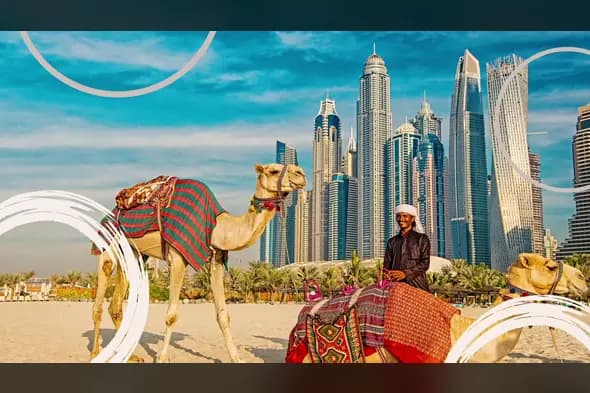 Dubai Cityscape with Traditional Camel Scene Transition Template