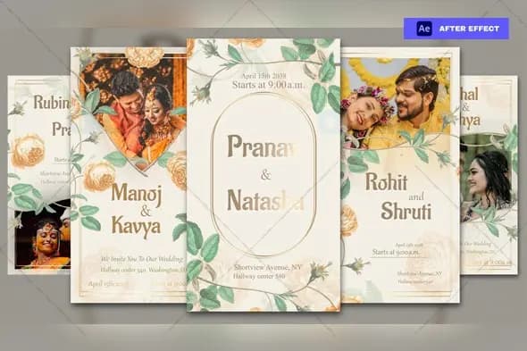 Floral Wedding Invitation Card Pack for After Effects