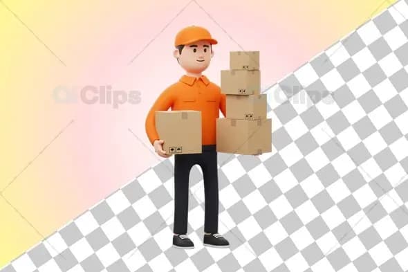 3D Courier Delivery Person with Packages Illustration