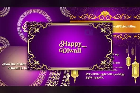 Elegant Royal Purple Diwali Celebration Frame Template