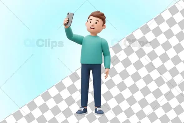 3D Male Character Taking a Selfie Illustration