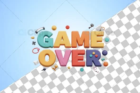 3D "Game Over" Typography with Playful Gaming Elements