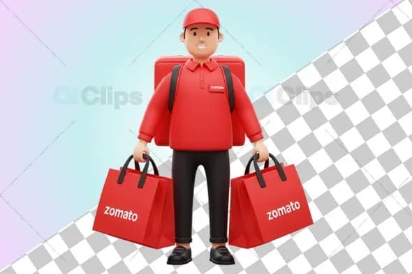 Zomato Delivery Boy 3D Illustration