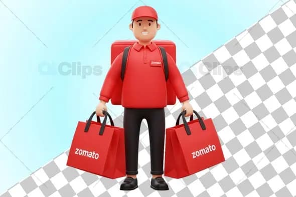Professional 3D Zomato Delivery Boy Illustration