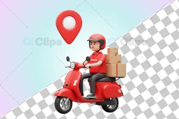 3D Delivery Boy on Scooter with Location Pin
