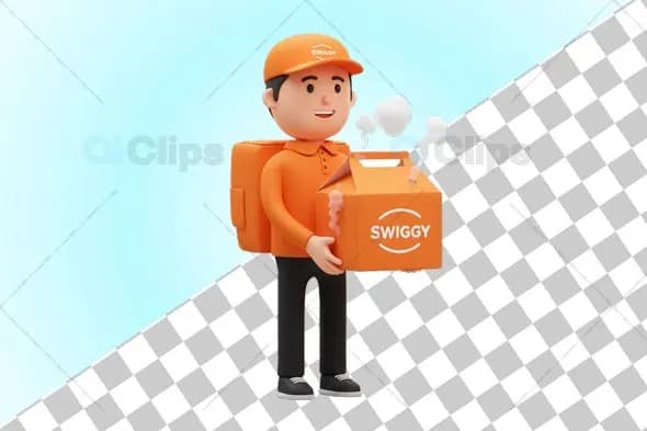 Swiggy Delivery Executive 3D Illustration
