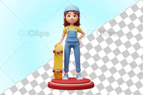 3D Girl with Skateboard Character