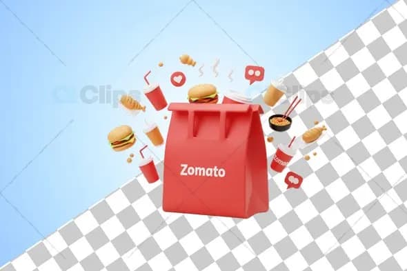 Zomato 3D Delivery Bag with Floating Food Elements