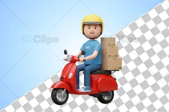 Delivery Rider 3D Illustration in Blue Uniform