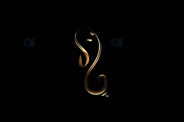Artistic Golden Ganesha Outline Animation with Transparent Alpha