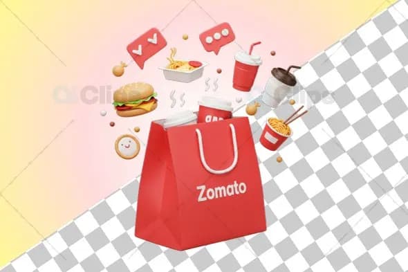 Zomato 3D Delivery Bag with Floating Food Icons