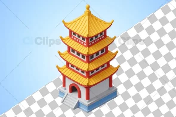3D Traditional Pagoda Illustration
