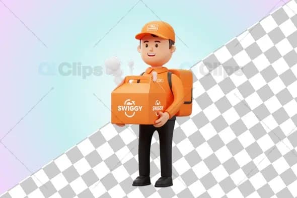 3D Swiggy Delivery Executive with Food Box