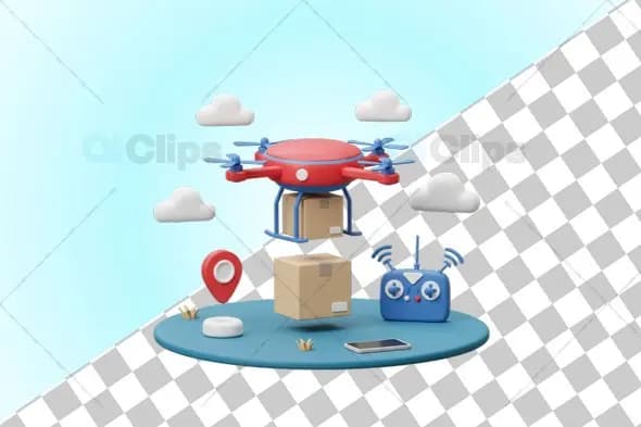 3D Drone Package Delivery with Controller Illustration