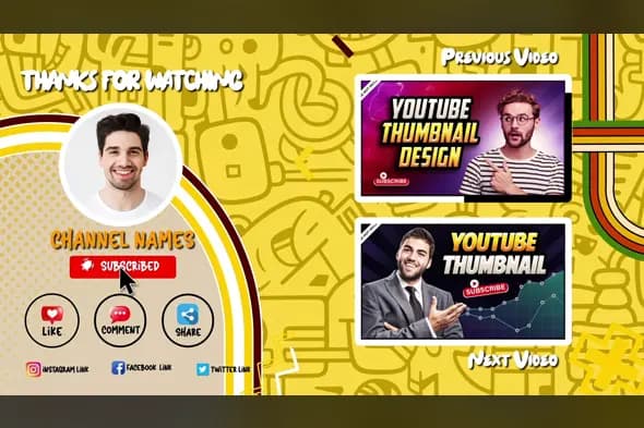 YouTube Video End Screen Template with Social Media Elements