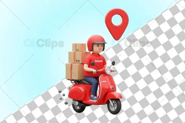 3D Zomato Delivery Rider on Scooter Illustration