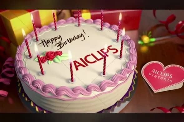 Elegant Birthday Cake Animation with Lit Candles