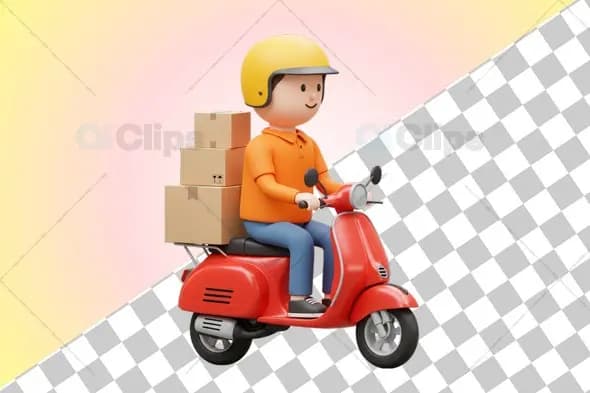 Delivery Rider 3D Illustration with Red Scooter