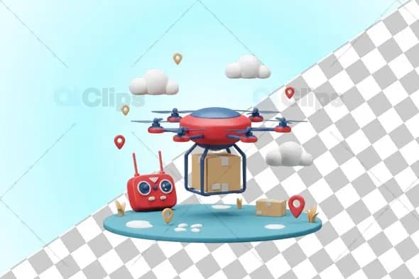 3D Drone Delivery with Control System Illustration
