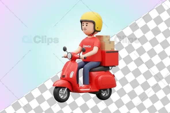 Food Delivery 3D Illustration with Red Box