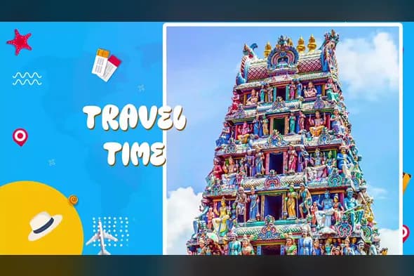 Vibrant Travel Time Template with Hindu Temple Animation