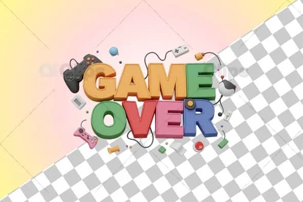 3D "Game Over" Text with Gaming Accessories
