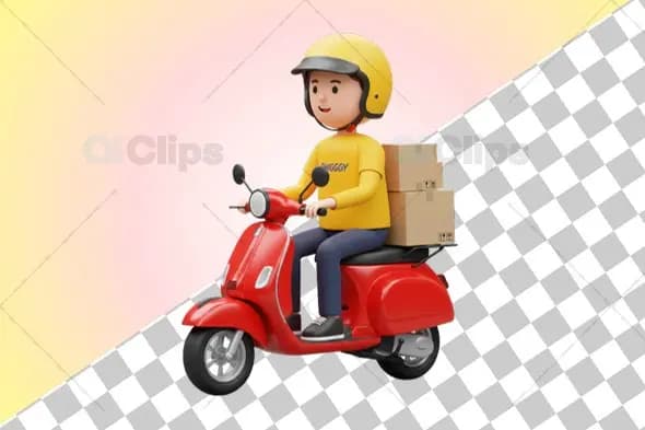 Delivery Boy 3D Illustration in Yellow Uniform