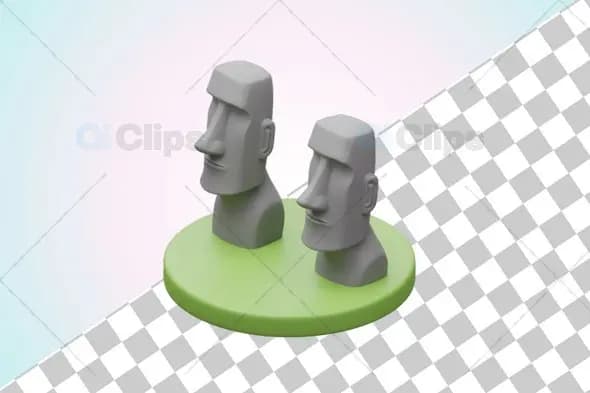 3D Easter Island Moai Statue Illustration
