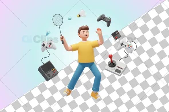 3D Gamer and Sports Enthusiast Character