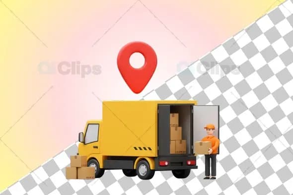 Delivery Truck 3D Illustration with Open Rear and Location Pin