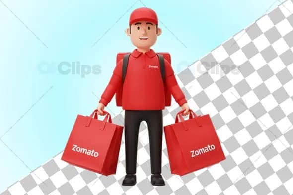 3D Zomato Delivery Boy Character Illustration