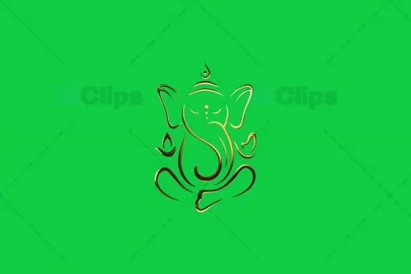 Minimal Golden Ganesha on Green Screen Background