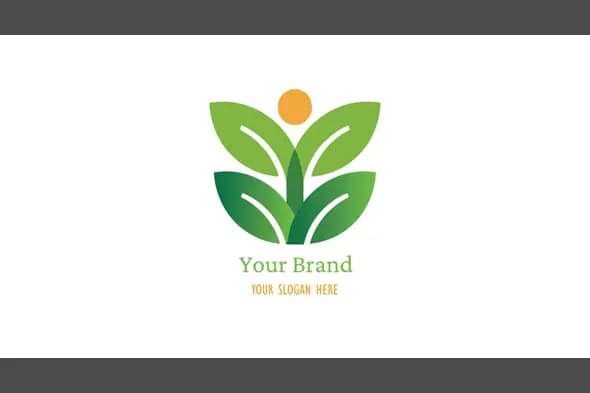 Abstract Green Leaf Growth Logo with Sun Element