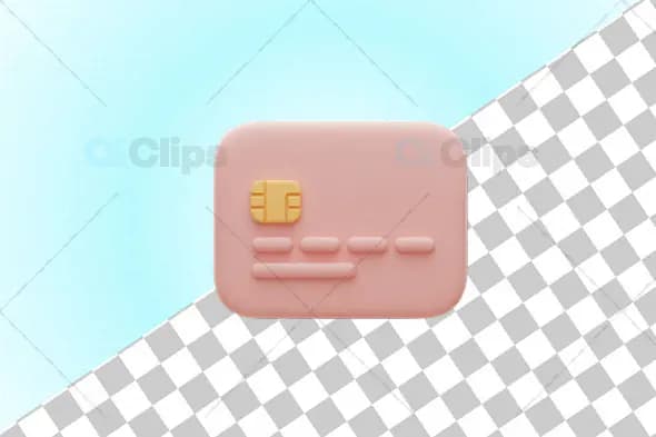 3D Minimalistic Pink Credit Card with Golden Chip and Transparent Background