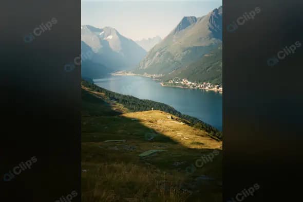 Scenic Mountain Lake Landscape with Alpine Village