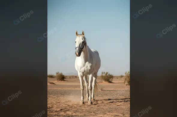 Elegant White Horse in Desert Landscape