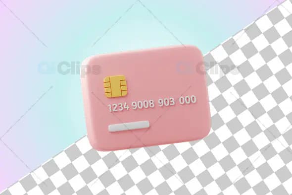 3D Pink Credit Card Illustration with Transparent Background