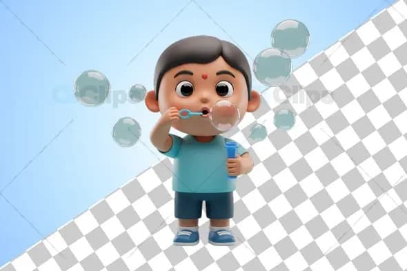 3D Child Blowing Bubbles