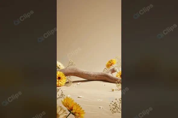 Rustic Floral Mockup with Wooden Branch and Yellow Flowers