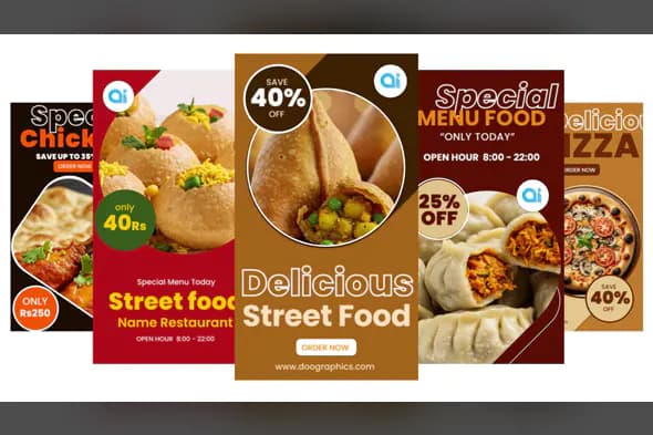 Street Food and Restaurant Sale Promo Template for After Effects