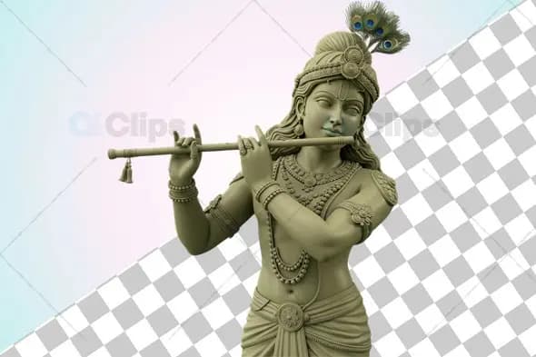 Lord Krishna Monochrome Sculpture - 3D Illustration