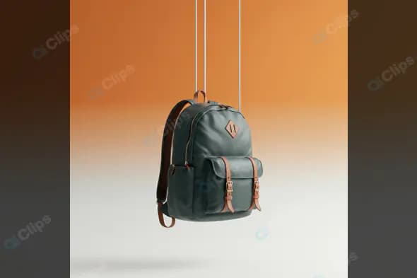 Modern Green Backpack with Leather Straps on Gradient Background