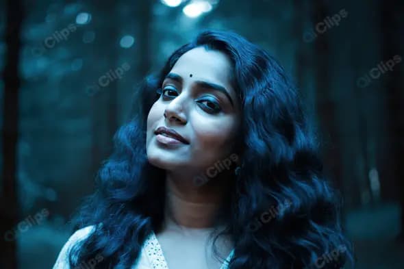 Elegant Portrait of an Indian Woman in a Mystical Forest Setting