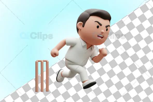 3D Cricket Bowler Action Pose