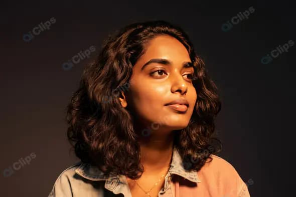 Indian Woman with Curly Hair in Artistic Portrait Lighting