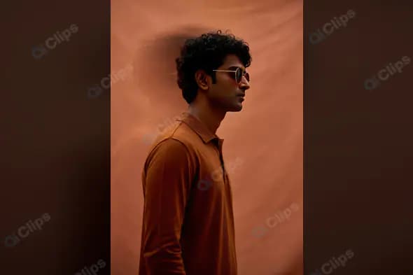 Stylish Young Indian Man in Sunglasses with Minimalist Brown Background