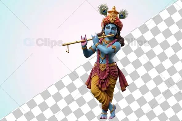 Lord Krishna Playing Flute - 3D Illustration