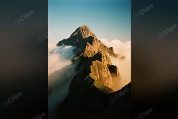 Majestic Mountain Peak Above Clouds at Sunrise